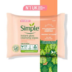 Simple Protect 'N' Instant Glow Cleansing Wipes 20's
