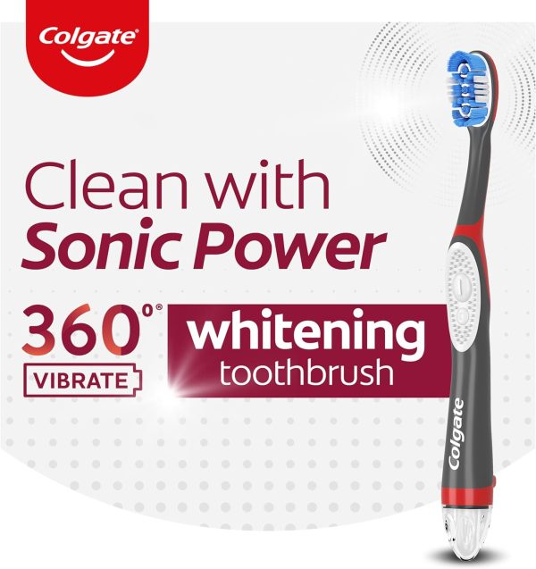 Colgate, 360 Optic White Sonic Battery Powered Vibrating Toothbrush Soft, (2X 360 OpticWhite Sonic Power), 1's - Image 4