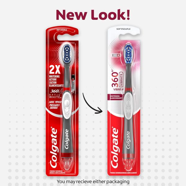 Colgate, 360 Optic White Sonic Battery Powered Vibrating Toothbrush Soft, (2X 360 OpticWhite Sonic Power), 1's - Image 2