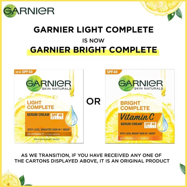 Garnier Bright Complete VITAMIN C SPF40/PA+++ Serum Cream 45g - Image 3
