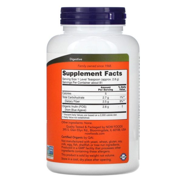 Now Inulin Prebiotic Pure Powder, Organic 227gm - Image 2