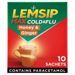 Lemsip Max Cold & Flu Honey & Ginger Sachets Paracetamol 10's