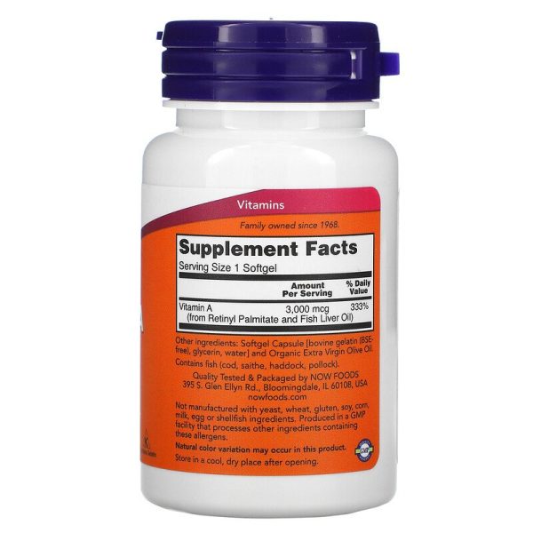 Now Foods, Vitamin A, 10000 IU, 100 Softgels - Image 2