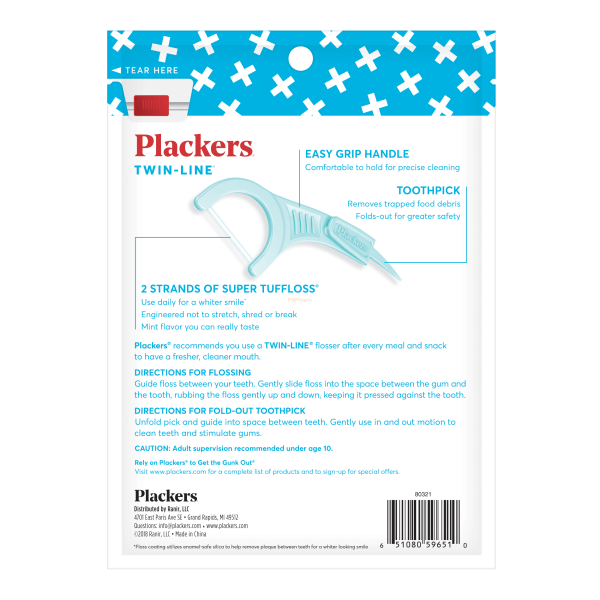 Plackers Twin-Line Dental Floss Picks, Cool Mint, 75 Count - Image 3