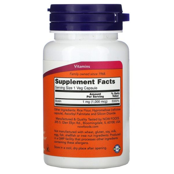Now Foods, Biotin, 1,000 mcg, 100 Veg Capsules - Image 2
