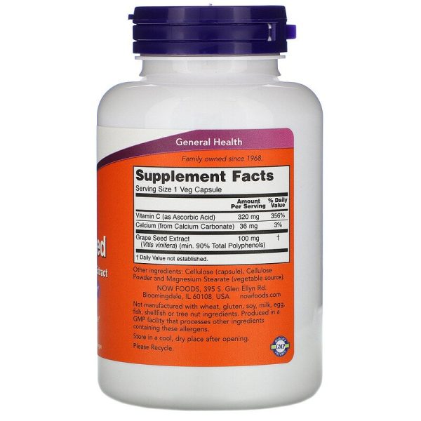 Now Foods Grape Seed Extract 100 mg Capsules - Image 2