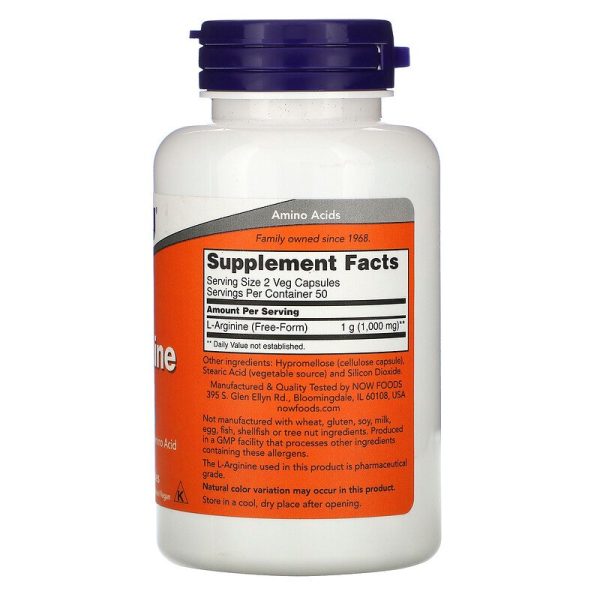 Now Foods, L-Arginine 500 mg 100 Veg Capsules - Image 2