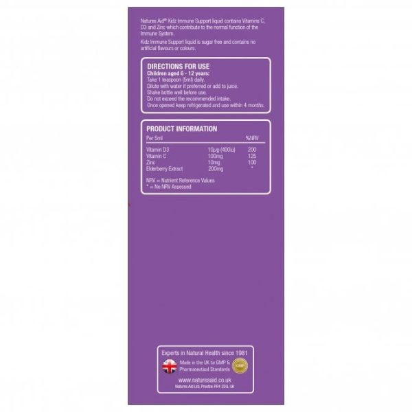 Natures Aid Kidz Immune Support - Vitamin C, D3, Zinc 150ml - Image 3