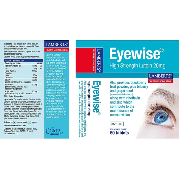Lamberts Eyewise High Strength Lutein 20mg 60's - Image 2